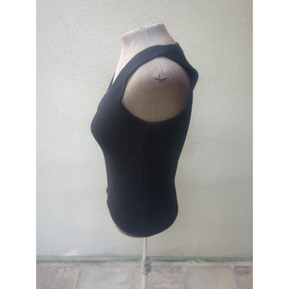 Marled Tank V Neck BlackShirt Top Size Med knit style top vest ribbed - Picture 4 of 8